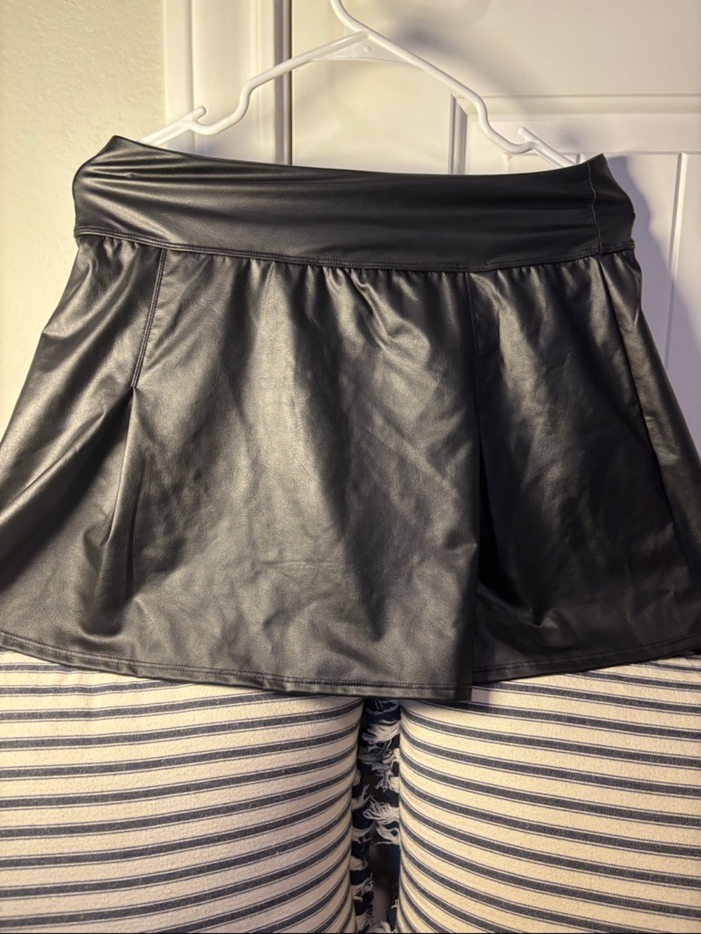 Black Faux Leather Mini Skirt - Classic Flared Style